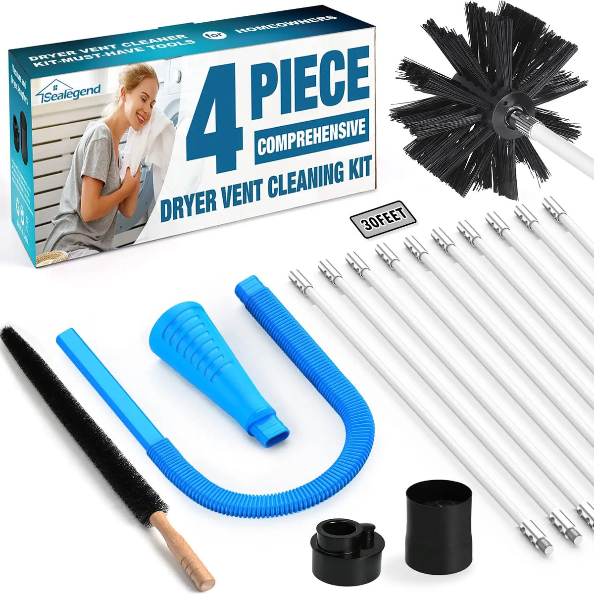 Sealegend 30 FEET Dryer Vent Cleaner Kit Flexible Quick Snap Brush with  Drill Attachment Extend up to 30 FEET for Easy Cleaning Upgraded Dryer Vent