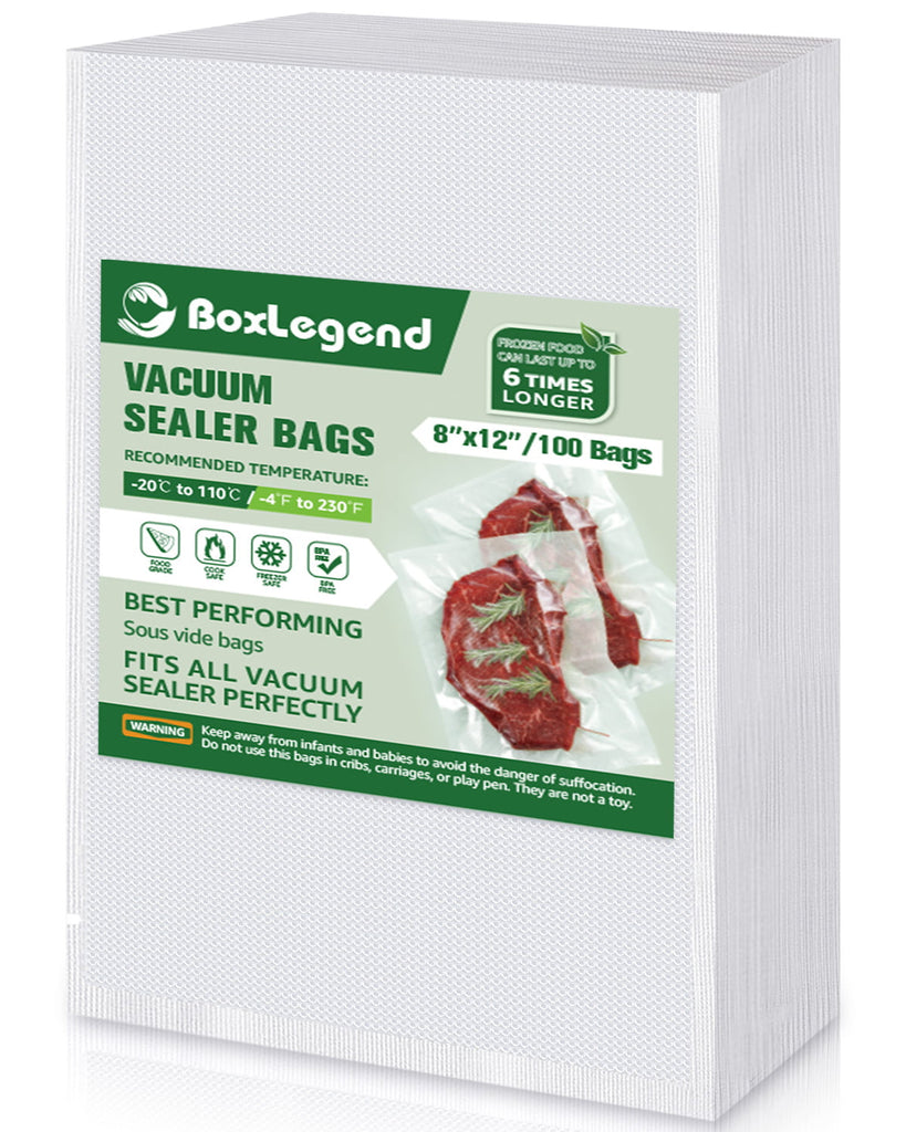 BoxLegend 2 Pack Vacuum Sealer Bags, 8''x16' Seal a Meal Bags, Food Saver Rolls  Food Storage Bags 