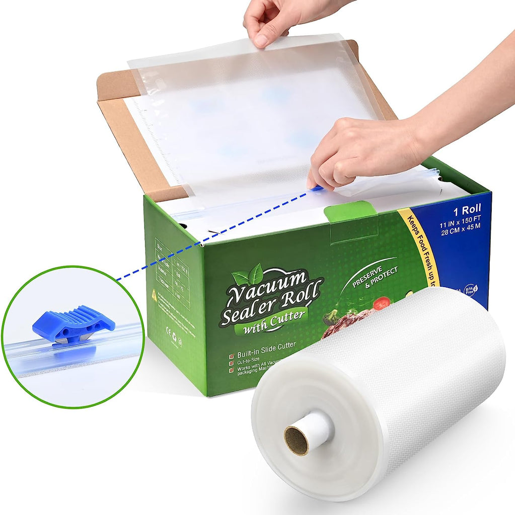 11" x 150' Vacuum Sealer Bags Food Vacuum Seal Bags Roll Keeper with Cutter Dispenser Disposable Storage Bags