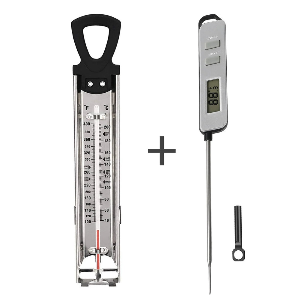 2 Pcs Candy Thermometer Deep Fry Paddle Thermometer with Pot Clip for Making Candy Or Deep Frying & Digital Meat Thermometer
