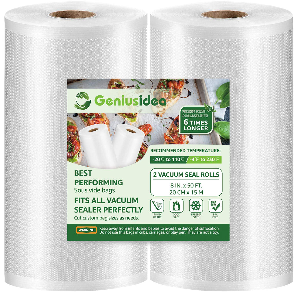BoxLegend Vacuum Sealer Bags, 2 Rolls 8''x50' Food Saver Bags. Commercial Grade, BPA Free, Heavy Duty, Great for vac Storage, Meal Prep or Sous Vide